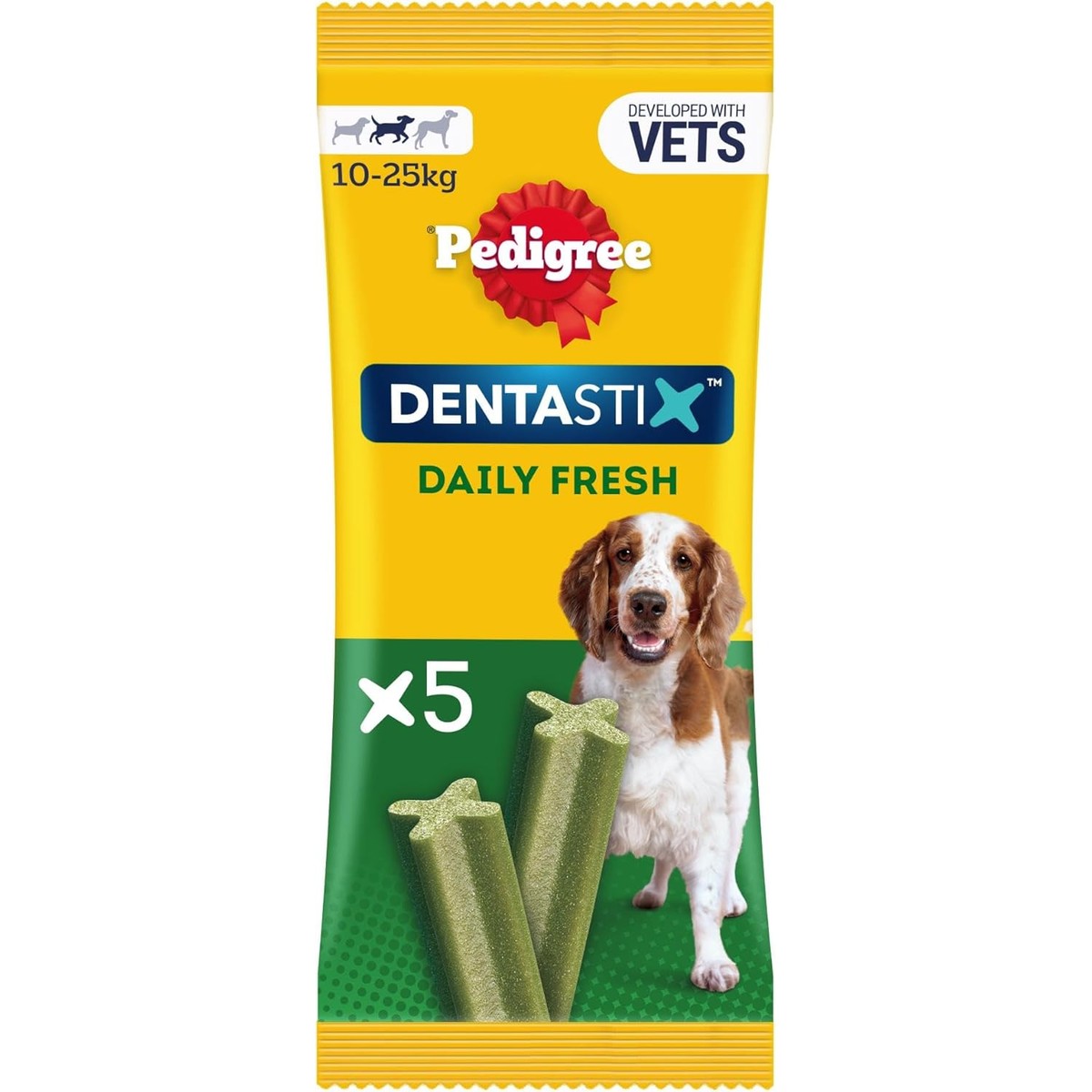 Pedigree Dentastix Fresh 70 snacks voor mondhygiëne (middelgrote hond 5-10 kg) 128 g 5 stokjes - 14 verpakkingen (70 stokjes in totaal) – Pedigree