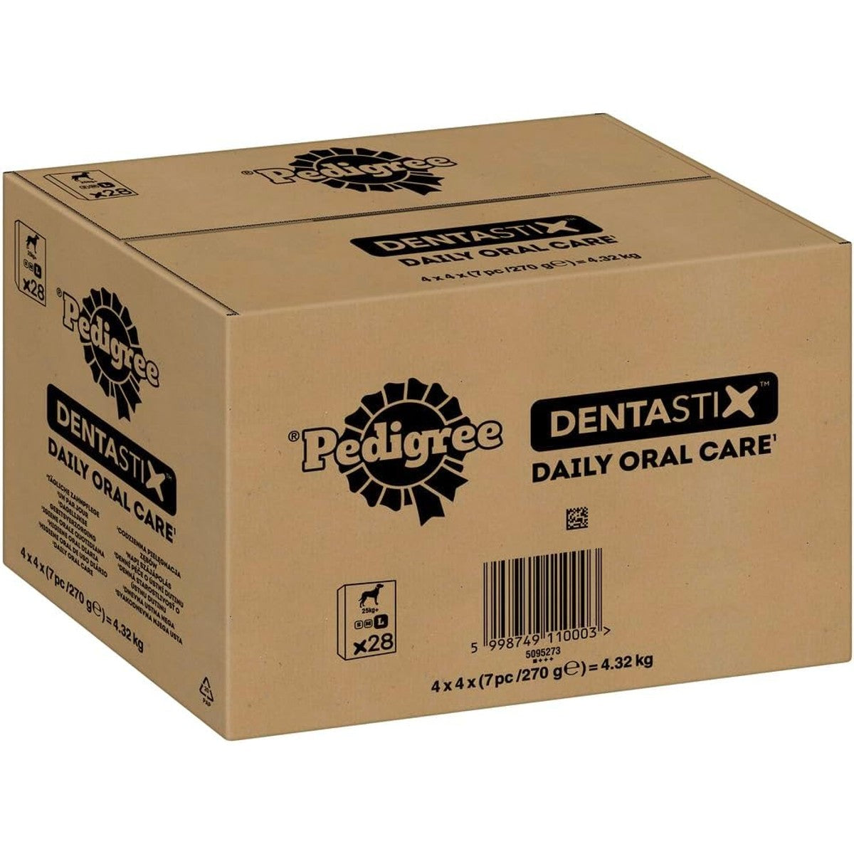 Pedigree DentaStix Hondensnack voor grote honden (25 kg+), tandverzorgingssnack met kip en rundvlees, 4 verpakkingen van elk 28 stuks (4 x 1,08 kg) – Pedigree