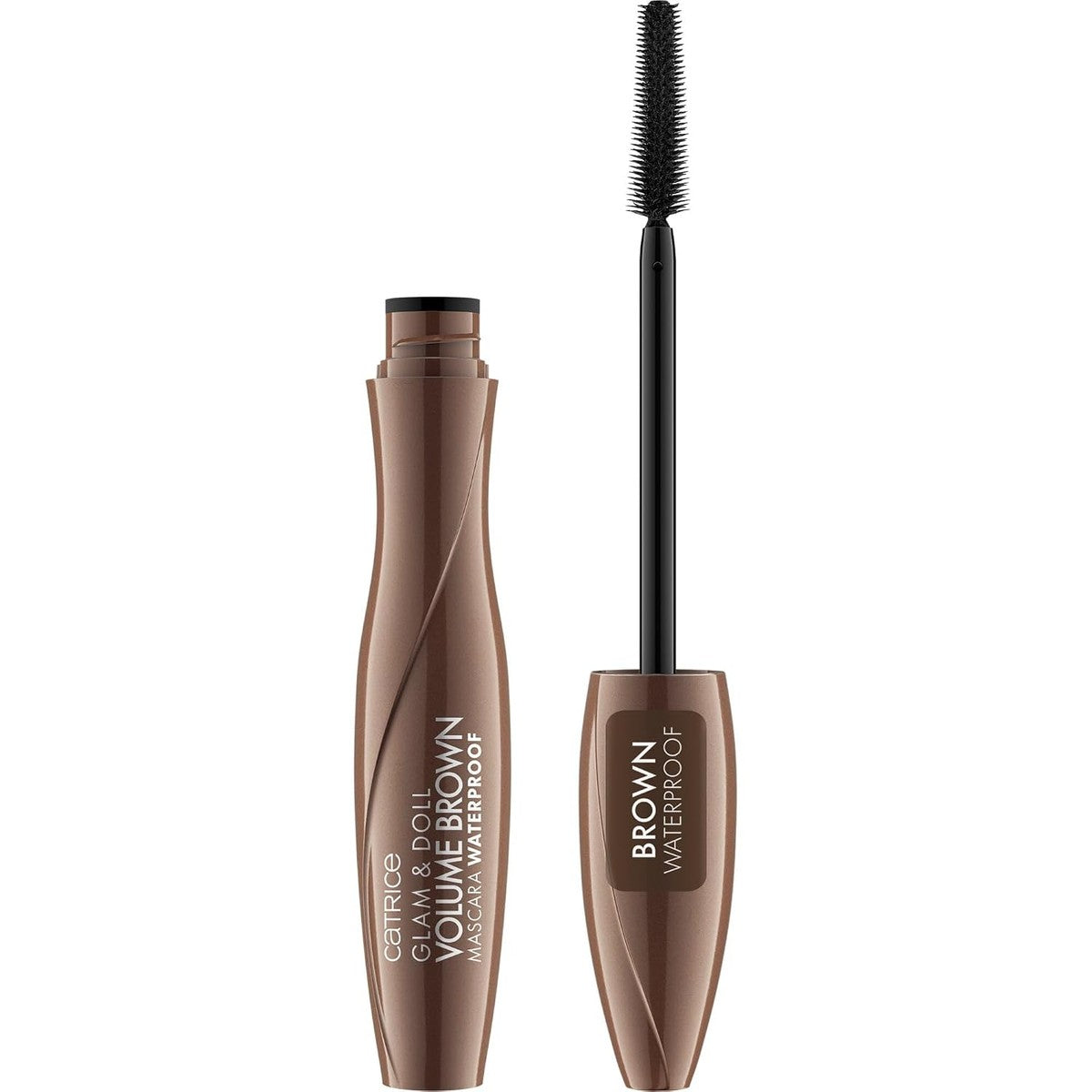 Catrice Glam & Doll Volume Brown Mascara Waterproof, bruin, volumerend, definieerend, verlengend, mat, veganistisch, waterdicht, zonder microplastic deeltjes, vrij van nanodeeltjes, per stuk verpakt | volume, inkijkbescherming, verlenging, mascara – Catrice Cosmetics
