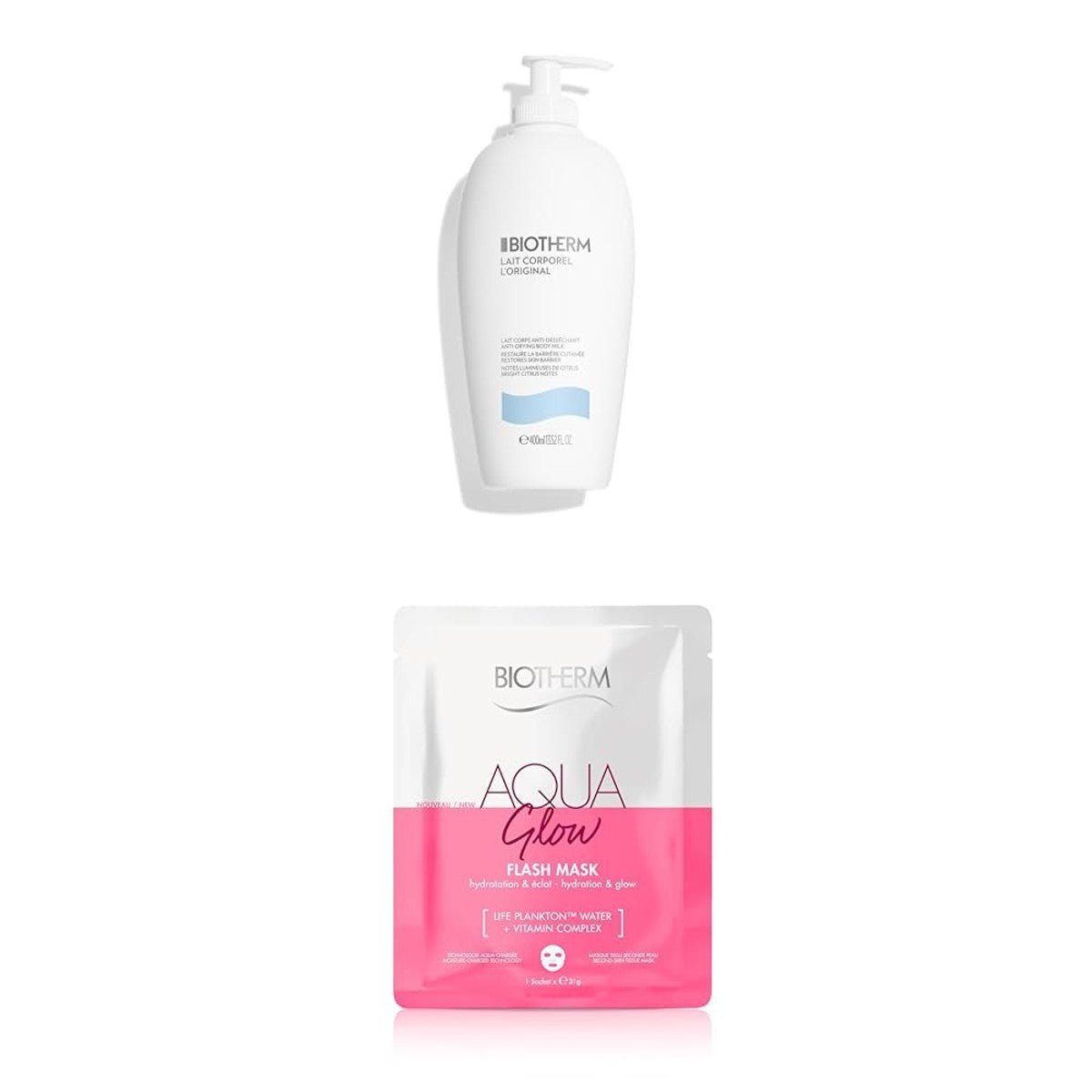 Biotherm Lait Corporel L'Original Bodylotion 400 ml & Aqua Super Mask Glow Doekmasker 31 g