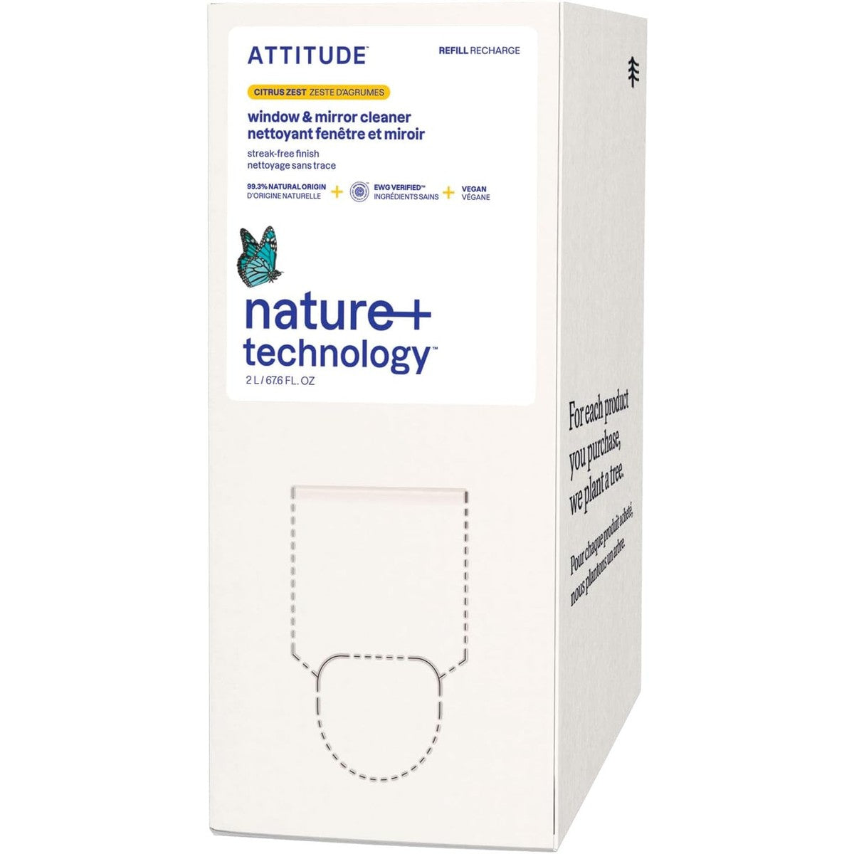 ATTITUDE Raam- en spiegelreiniger, EEG-getest, plantaardige en minerale ingrediënten, veganistische huishoudelijke producten, citrusschaal, grote verpakking, 2 liter – ATTITUDE