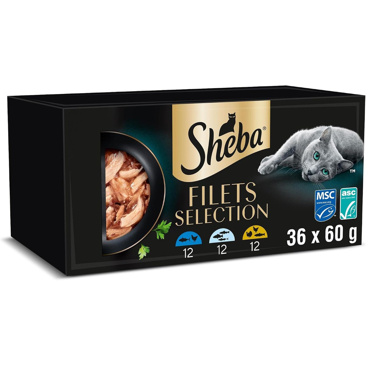Sheba Filets natvoer kattenvoer kip, tonijn, witte vis, gevogelte en zalm 36 x 60 g