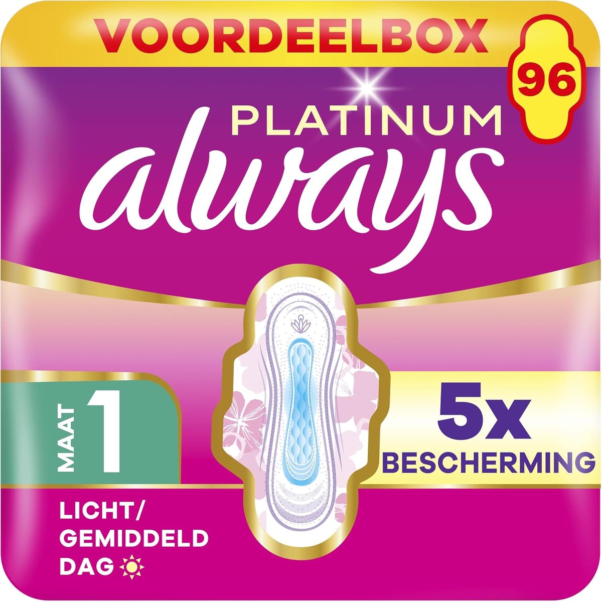 Always Platinum maandverband met vleugels Normal Plus, 94 stuks – Always