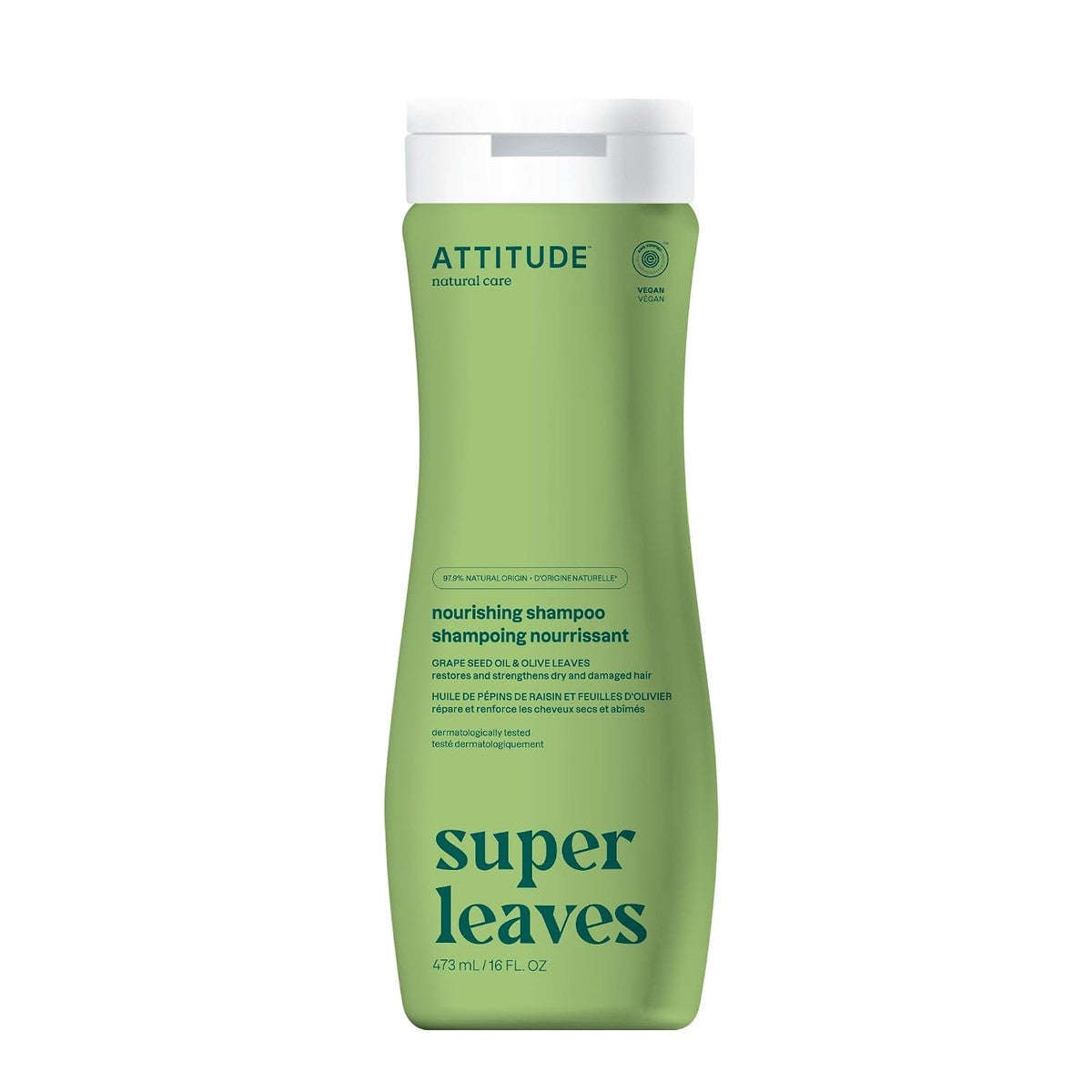 ATTITUDE Voedende haarshampoo, EWG-getest, voor droog en beschadigd haar, natuurlijk afgeleide ingrediënten, veganistisch en plantaardig, druivenpitolie en olijbladeren, 473 ml – ATTITUDE