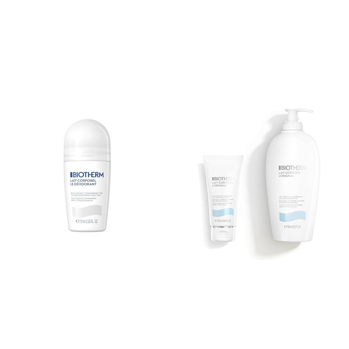 Biotherm Deo Roll-On 75 ml & Lait Corporel Bodylotion Set 400 ml & 50 ml