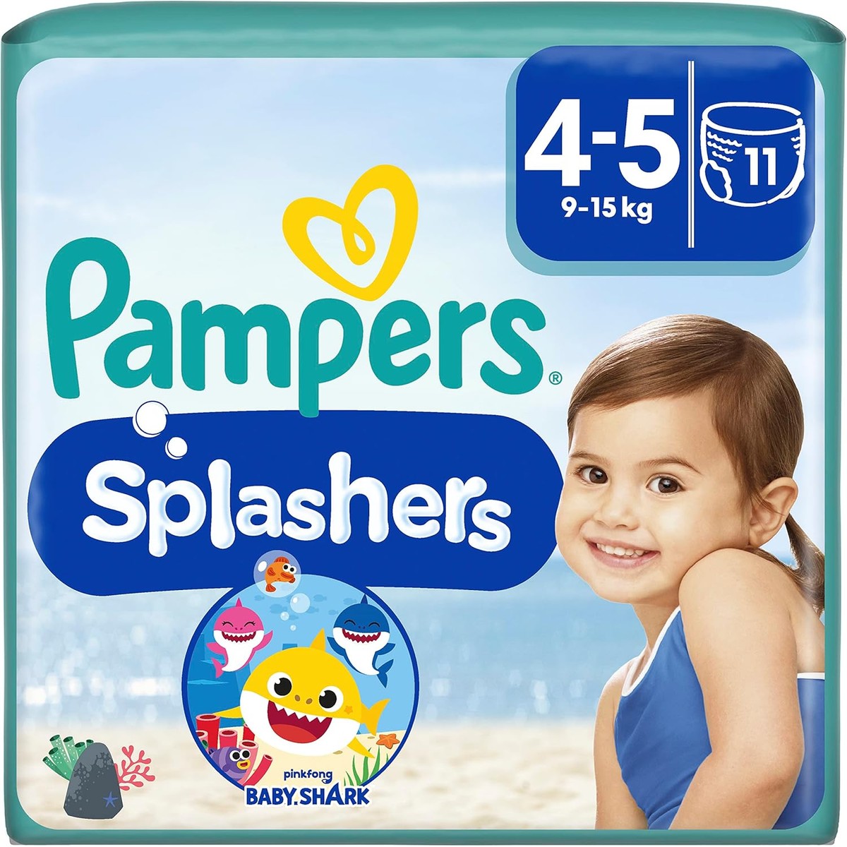 Pampers Splashers Baby Shark zwemluiers 4-5, 11 stuks 9-15 kg – Pampers