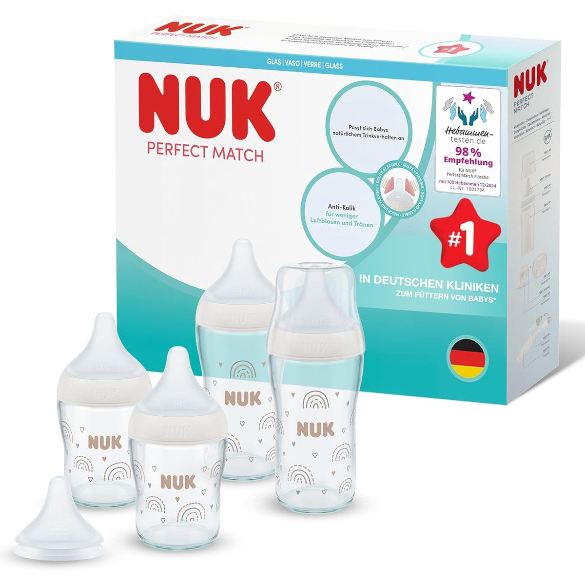 NUK Perfect Match Babyflessen 120 ml en 230 ml, 4 stuks – NUK