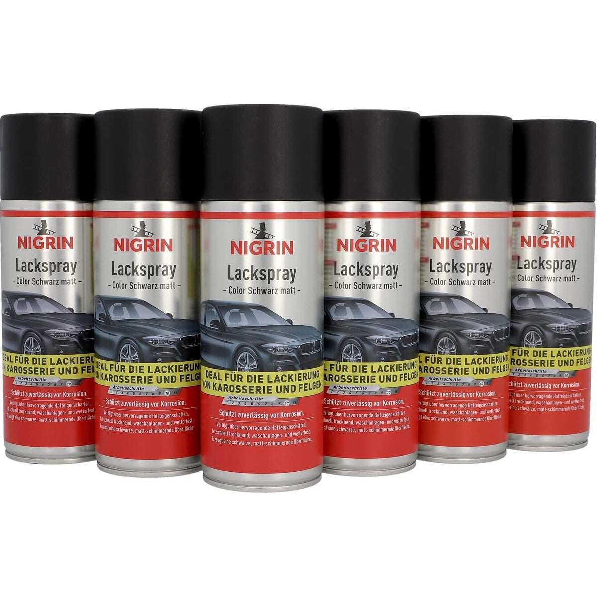 NIGRIN Lakspray Mat Zwart 6 x 400 ml