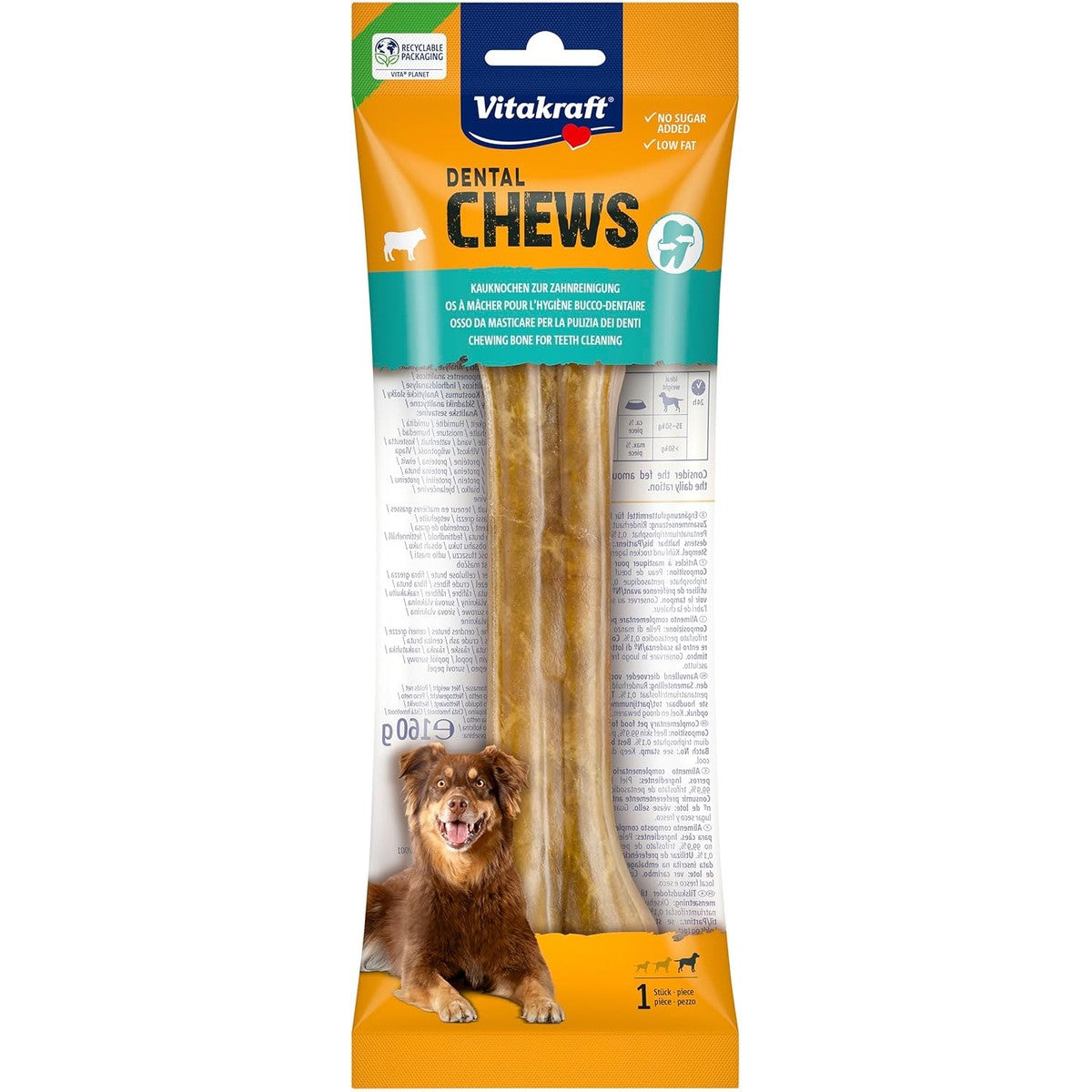 Vitakraft Chews, hondensnack, 21 cm lang, kauwbotten, ondersteunt tandverzorging en mondhygiëne, van puur runderhuid, voor grote honden (1 x 21 cm) – Vitakraft