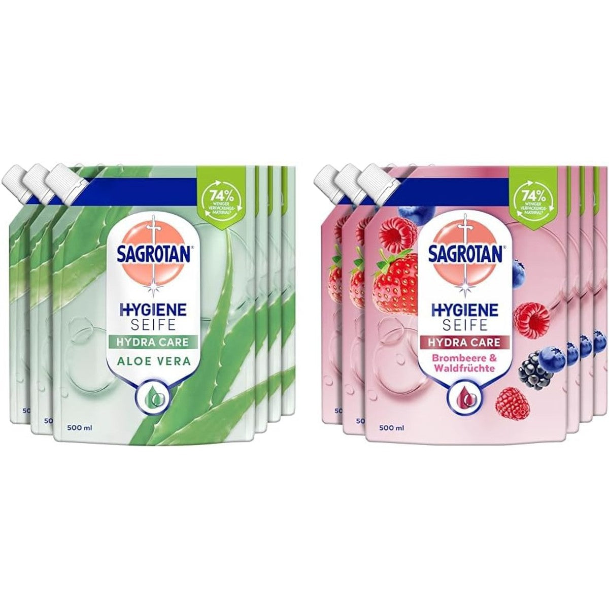 Sagrotan Handzeep navulling aloë vera – 6 x 500 ml vloeibare zeep & handzeep navulling braam en bosvruchten – 6 x 500 ml vloeibare zeep – Sagrotan