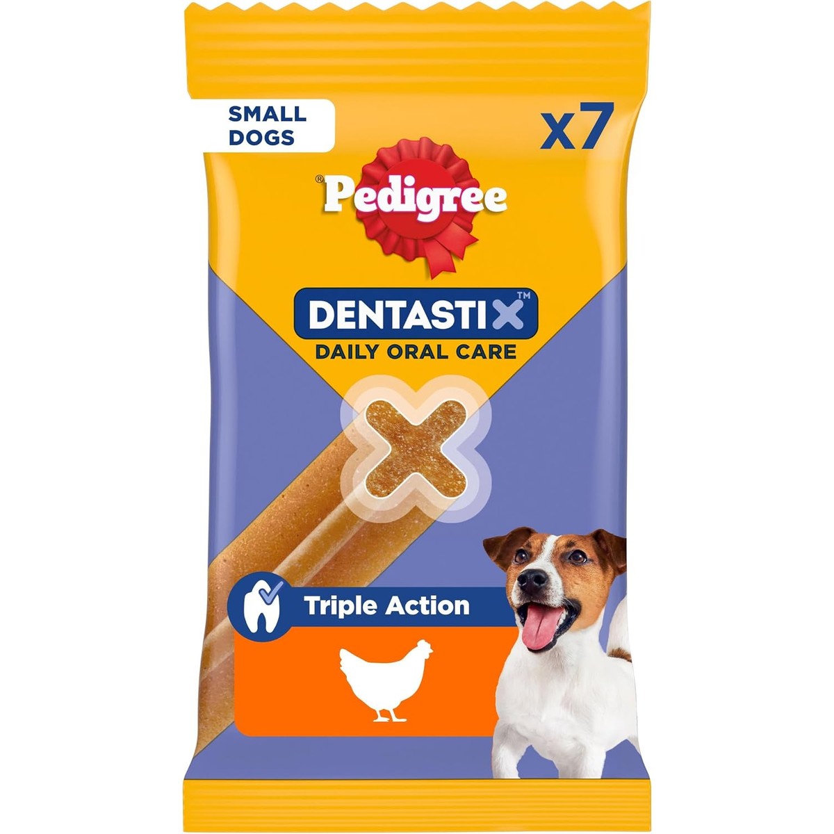 Pedigree DentaStix Hondensnack voor kleine honden (5-10 kg), tandverzorgingssnack met kip en rundvlees, 10 verpakkingen van elk 7 stuks (10 x 100 g) – Pedigree