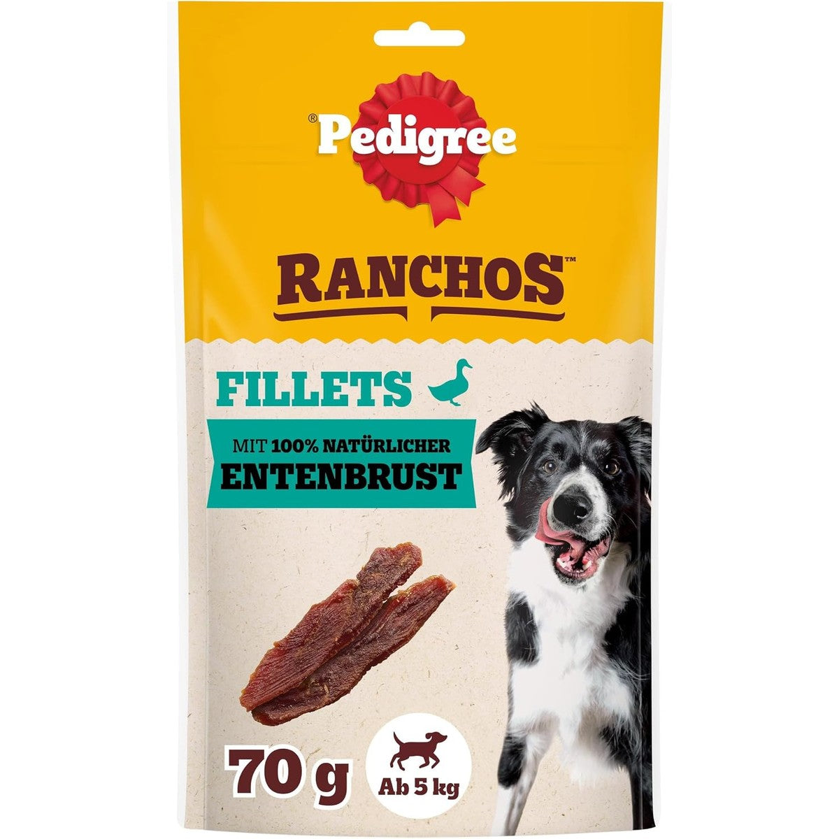 PEDIGREE RANCHOS Fillets Hundesnacks mit 100% natürlicher Entenbrust 12 x 70 g (12er-Packung) – Pedigree