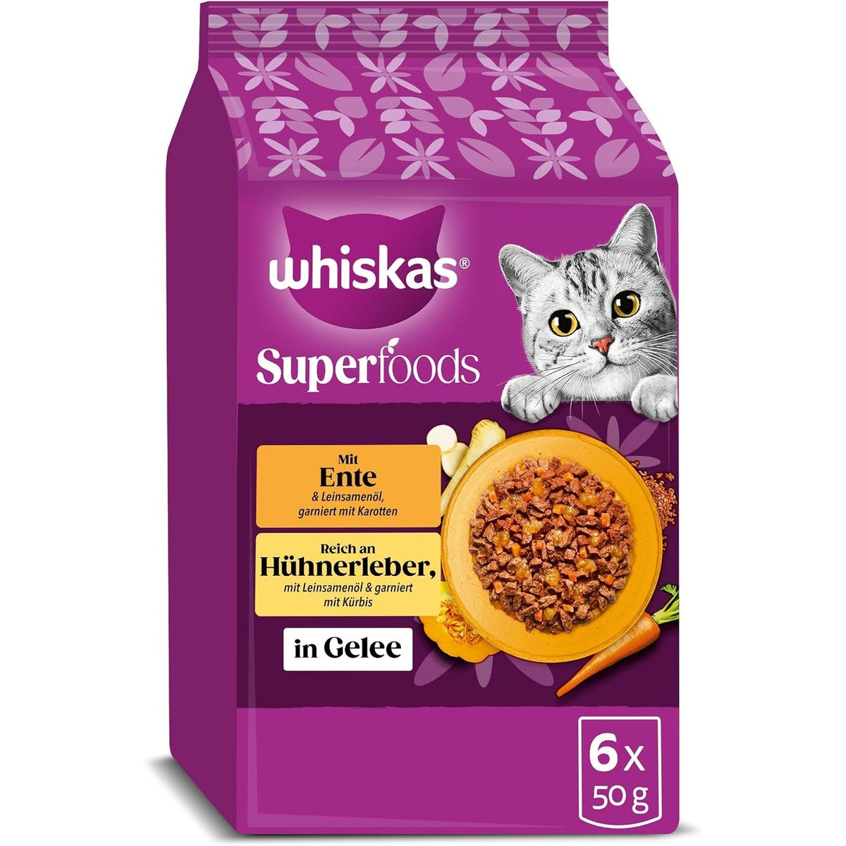Whiskas 1+ Superfoods natvoer kattenvoer gevogelte 6 x 6 x 50 g