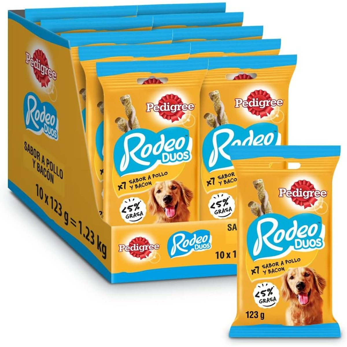 Pedigree Rodeo Ropper Hondensnack kip en spek, 10 verpakkingen à 123 g, in totaal 70 sticks – Pedigree