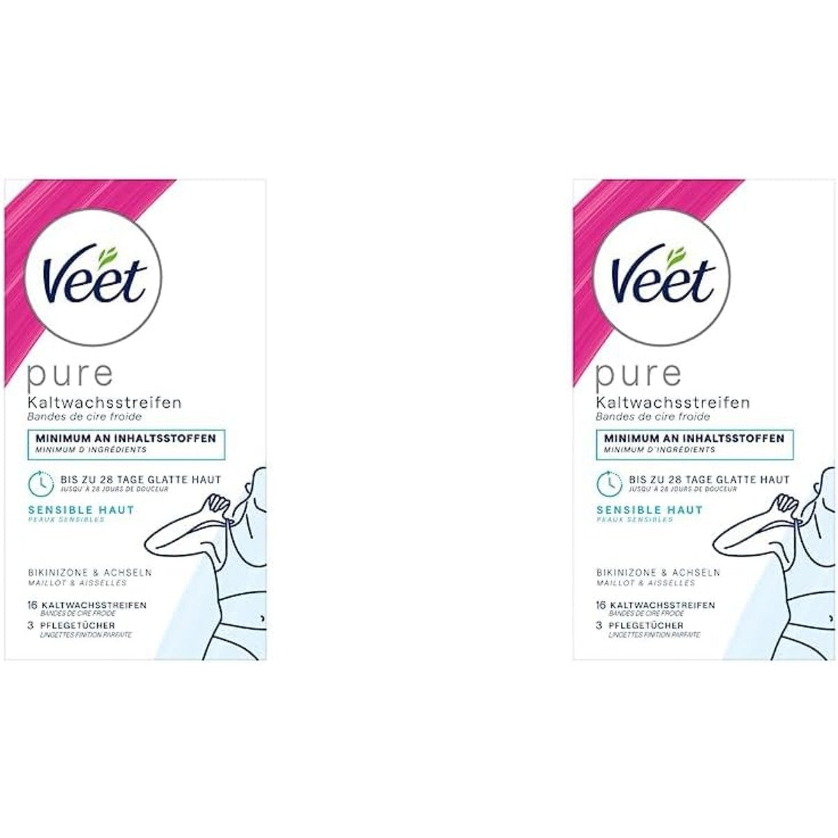Veet Pure koude wasstrips bikinizone & oksels - 16 koude wasstrips (verpakking van 2) – Veet
