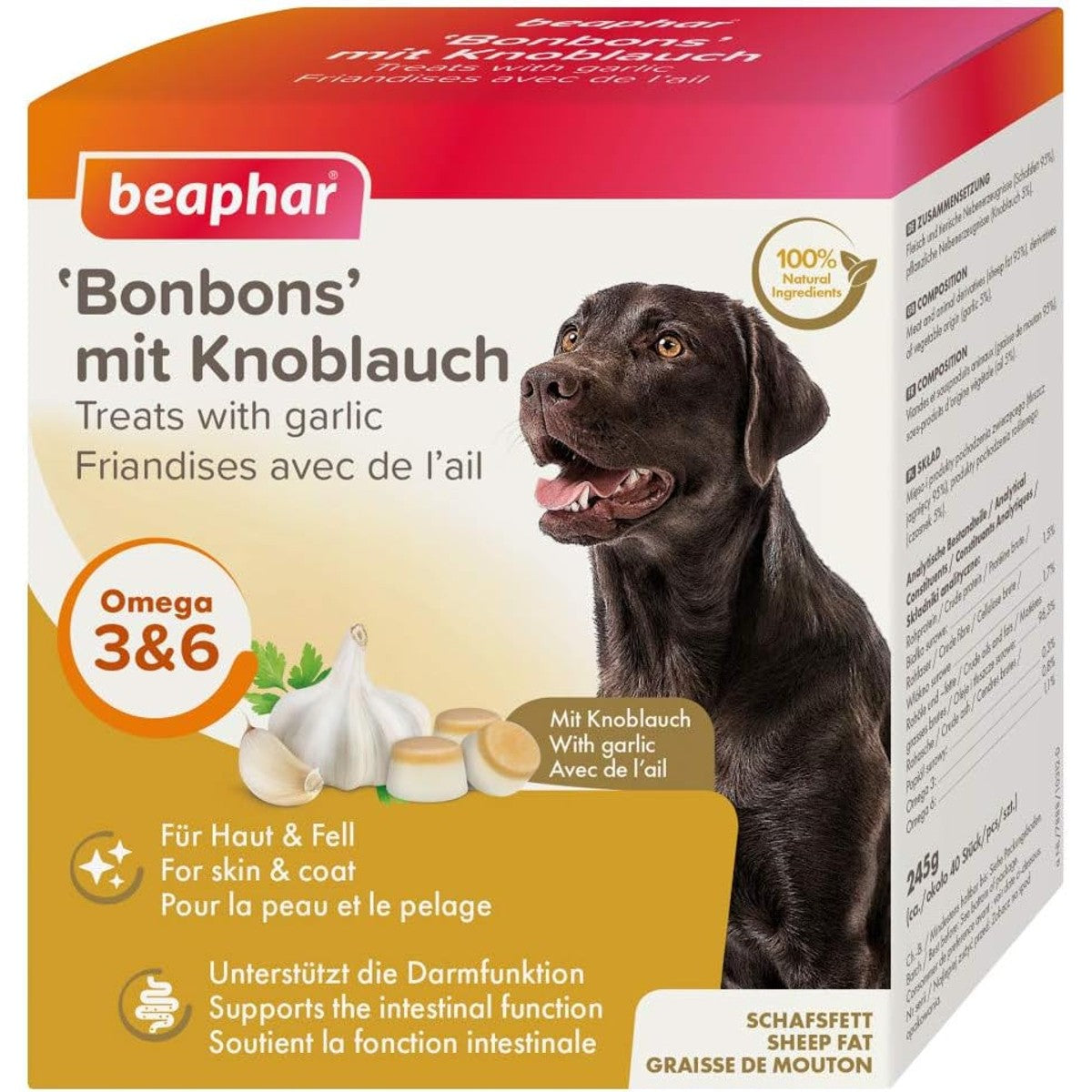 BEAPHAR - 'Snoepjes' Met Knoflook - Voor Honden - Met Schapenvet, Knoflook - Ondersteunt Gezonde Vacht, Spijsvertering - 40 Snoepjes - 245 g – beaphar