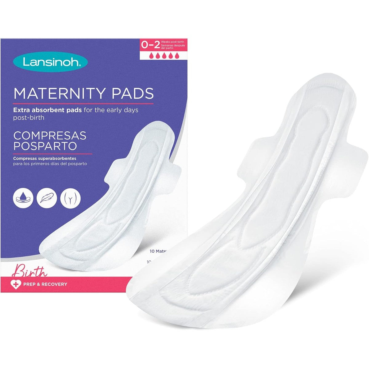 Lansinoh Zwangerschapsverbanden na de geboorte, extra absorberend, met vleugels, 10 stuks, lekbescherming, ultra lang, smalle pasvorm, postnataal, breed, zacht, – Lansinoh