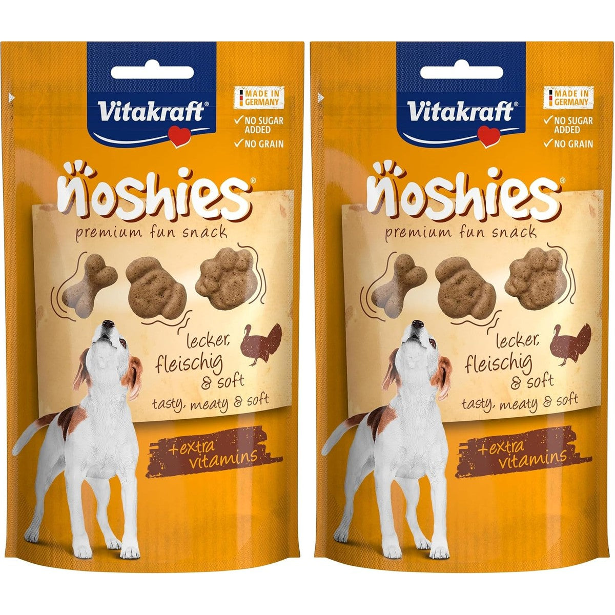 Vitakraft Noshies Hondensnoepje, met hoogwaardig kalkoenvlees, ideaal om te verwennen, vitamines voor huid en vacht (1 x 90 g) (verpakking van 2) – Vitakraft