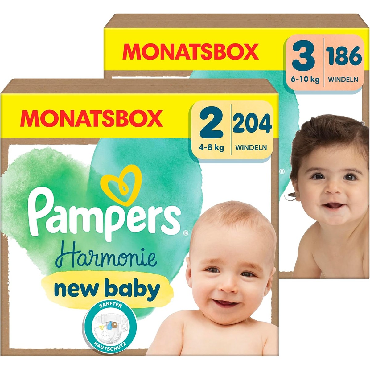 Pampers Harmonie Maandsbox maat 2 (204 stuks) + maat 3 (186 stuks) – Pampers