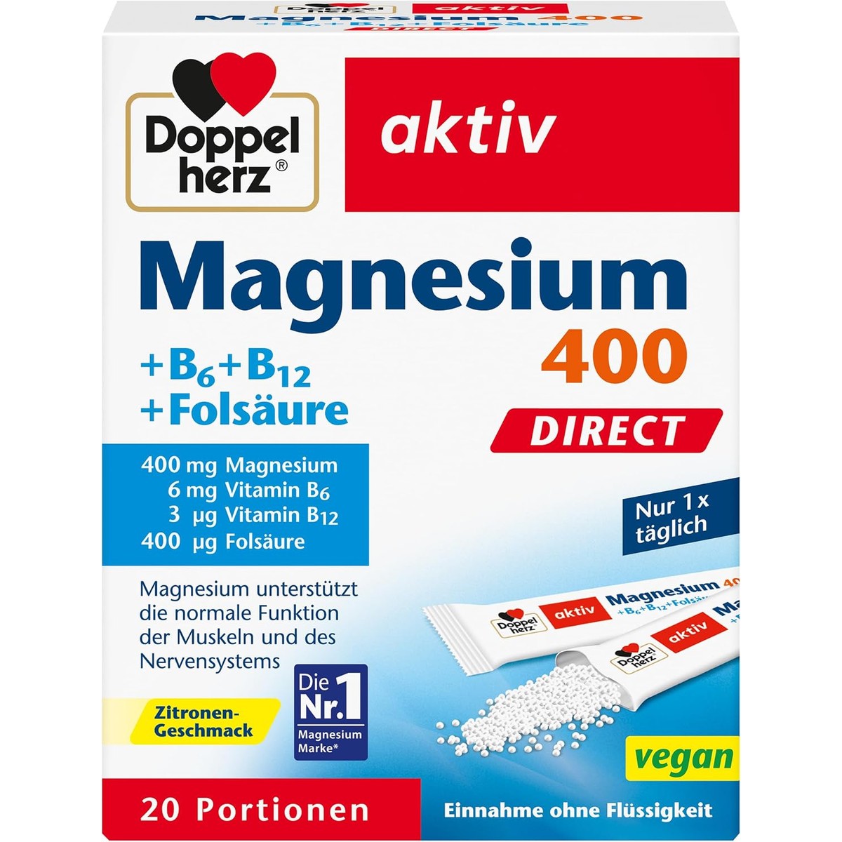 Doppelherz Magnesium 400 + B6 + B12 + foliumzuur DIRECT – Doppelherz