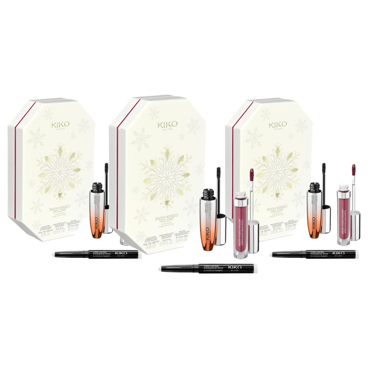Kiko Milano Snow-Kissed Holiday Glam-Faves Make-upcadeauset - 3-pack