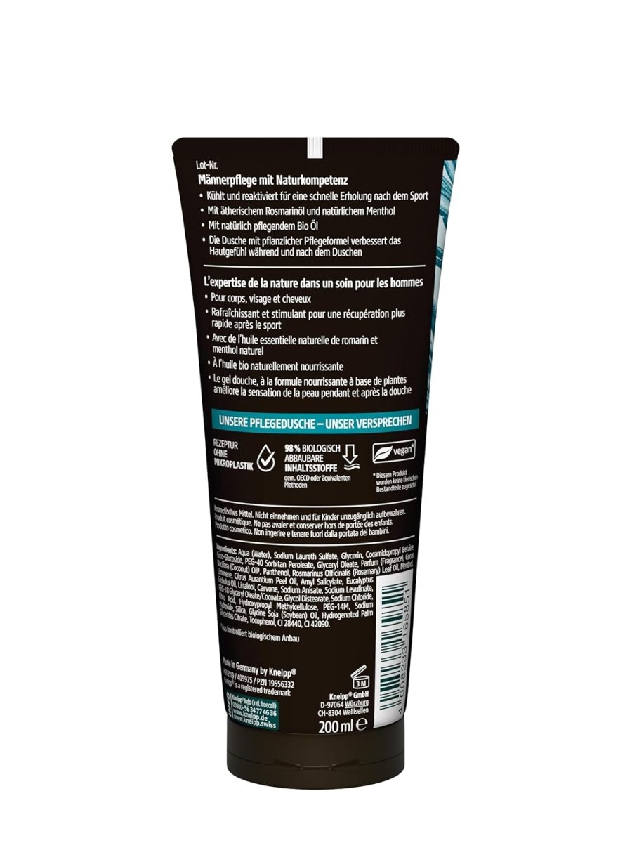 Kneipp MEN 3 in 1 Pflegedusche Sport - Für Haut, Haar & Gesicht - Mit ätherischem Rosmarinöl und natürlichem Menthol - 200 ml door Huishoudvoordeel nu bij Huishoudvoordeel