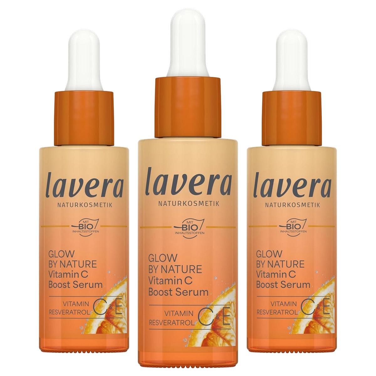 lavera Glow by Nature Boost Serum vitamine C Q10 3 x 30 ml - Voordeelverpakking