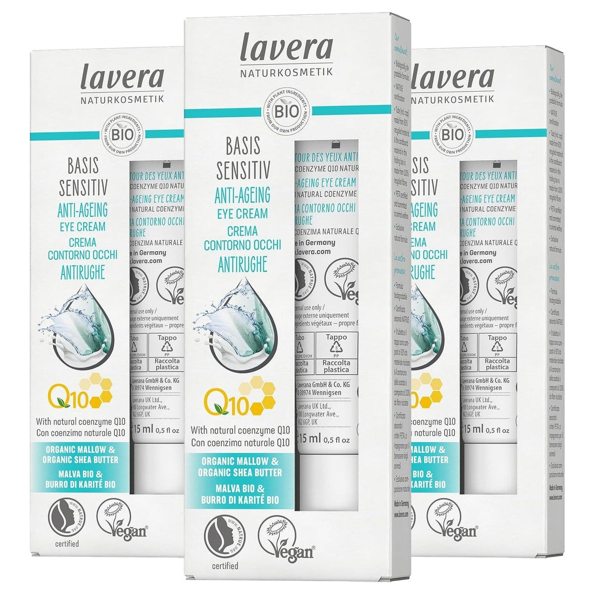 lavera Oogcrème Q10 Malve Sheaboter, 3 x 15 ml - Voordeelverpakking
