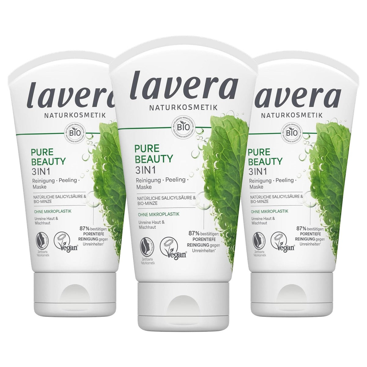 lavera Pure Beauty 3-in-1 masker, zuiverende verzorging, 3 x 125 ml - Voordeelverpakking