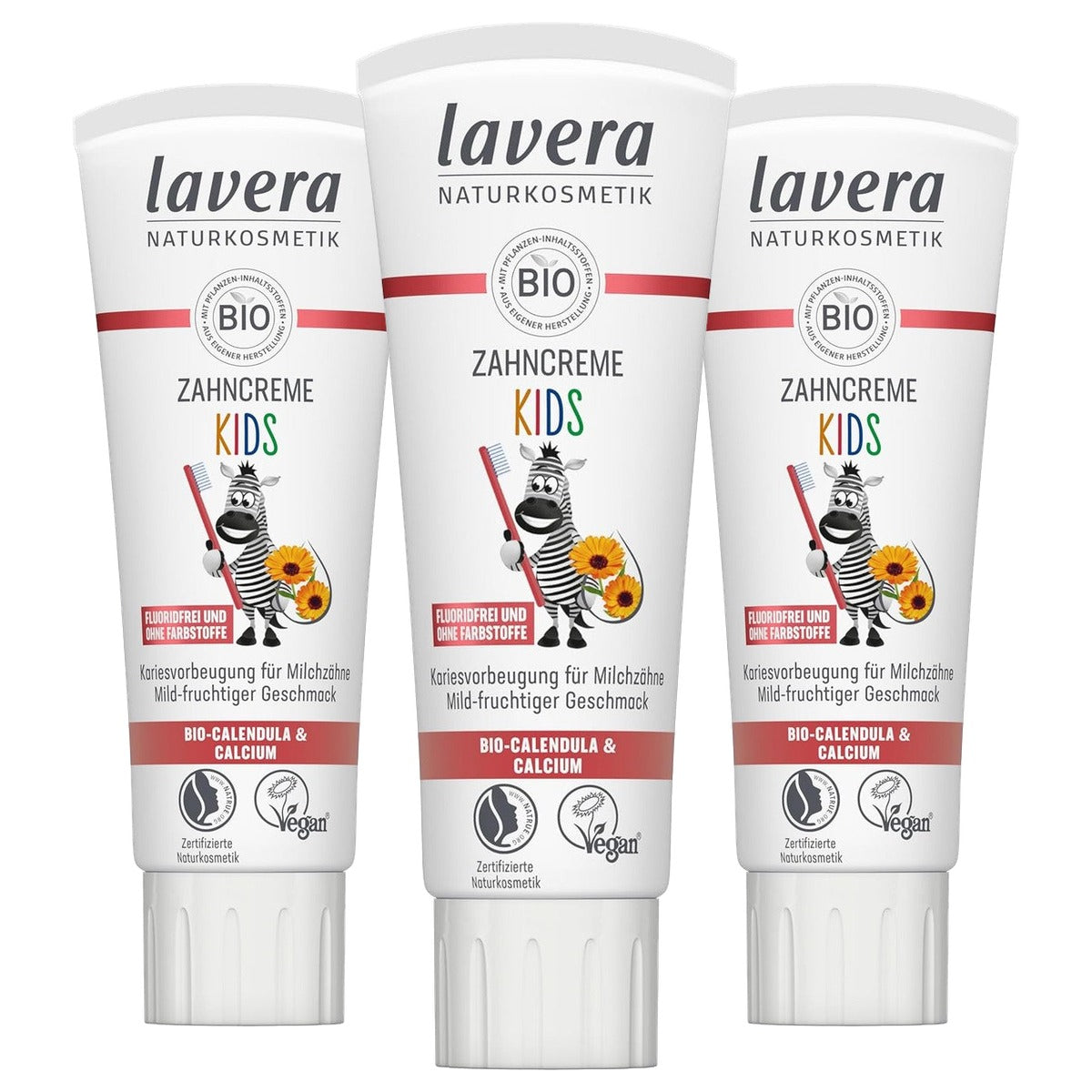 lavera Tandpasta Kids Fluoridevrij Bio Calendula & Calcium 3 x 75 ml - Voordeelverpakking