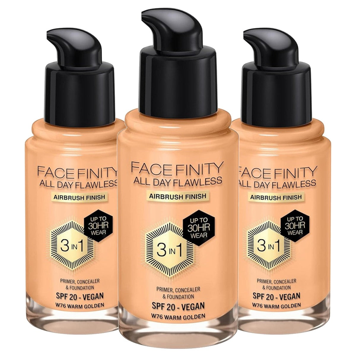 Max Factor Facefinity 3-in-1 Foundation SPF 20 Warm Gold 30ml - 3 stuks
