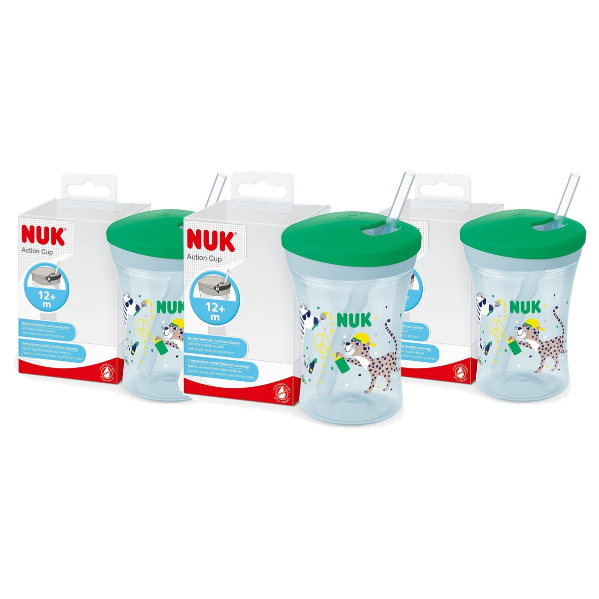 NUK Action Cup Drinkbeker groen luipaard 3 x 230 ml - Voordeelverpakking