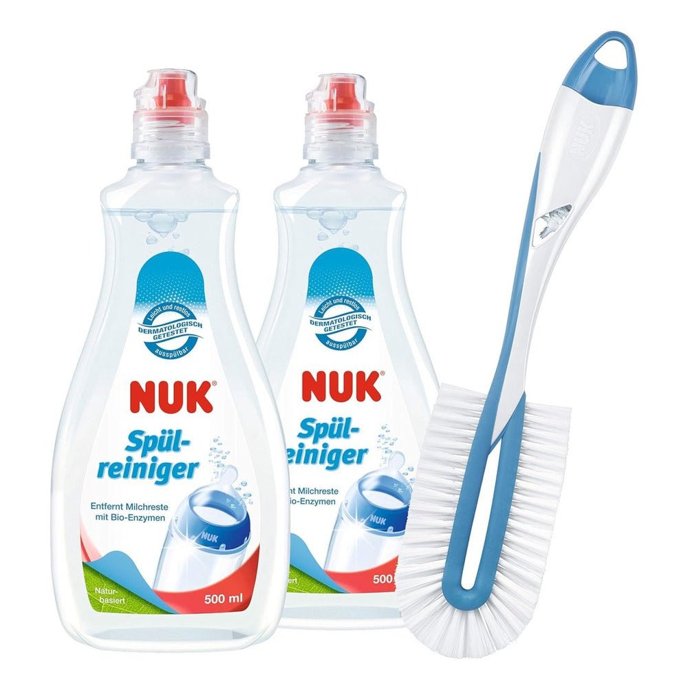 NUK Baby Flessenreiniger Set met Flessenborstel – 2x 500 ml Afwasmiddel voor Babyflessen, Spenen & Accessoires – Geurvrij en pH - neutraal door NUK nu bij Huishoudvoordeel