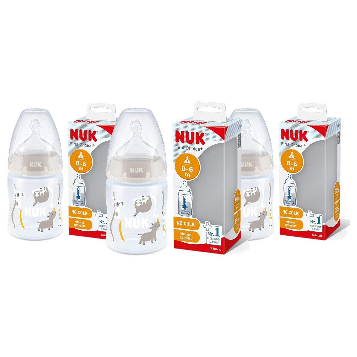NUK First Choice+ Babyfles Safari neutraal 0-6 maanden 3 x 150 ml - Voordeelverpakking