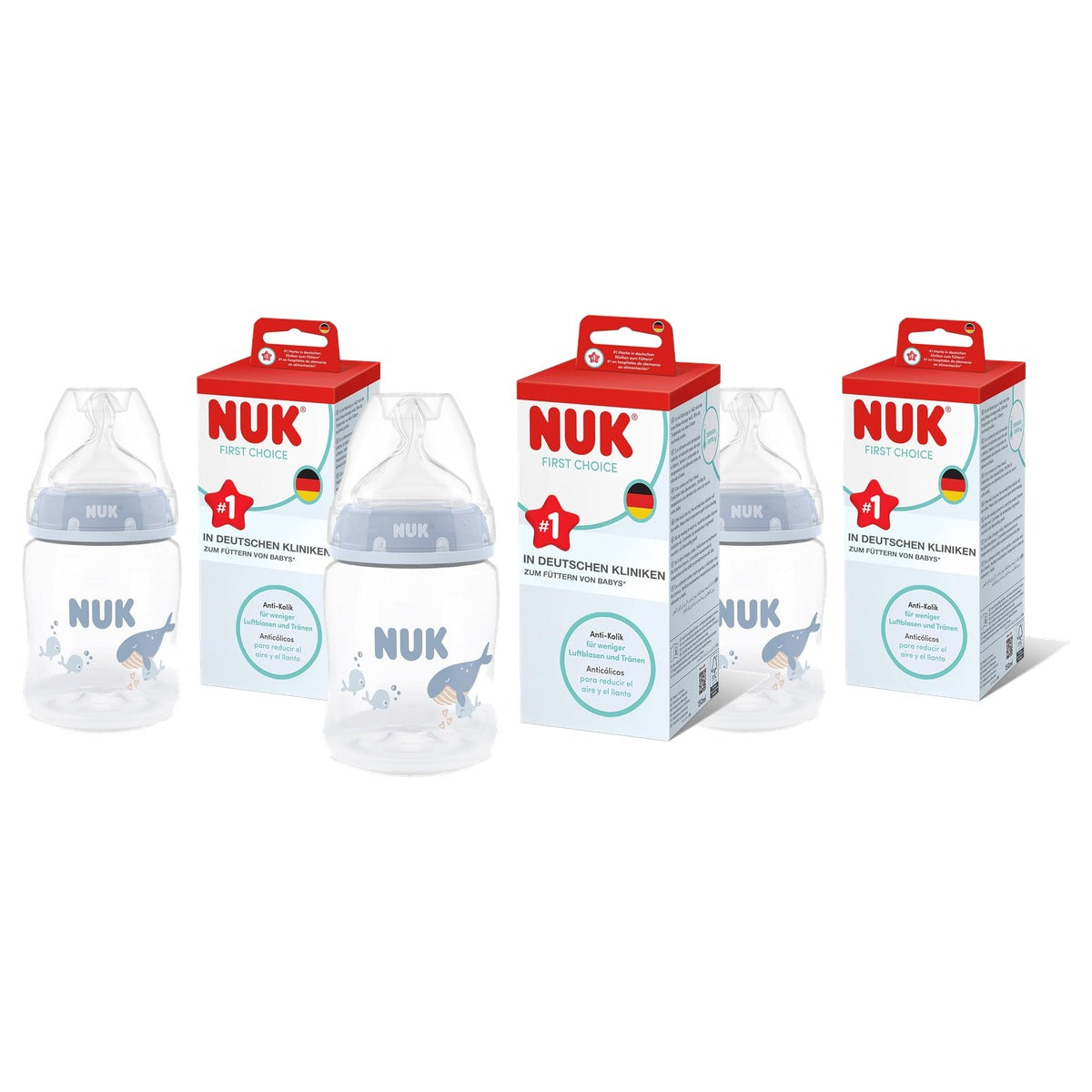 NUK First Choice babyfles walvis 0+ maanden 3 x 150 ml - Voordeelverpakking