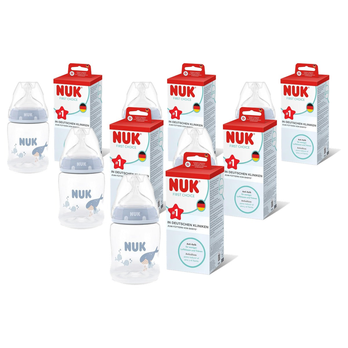 NUK First Choice babyfles walvis 0+ maanden 6 x 150 ml - Voordeelverpakking