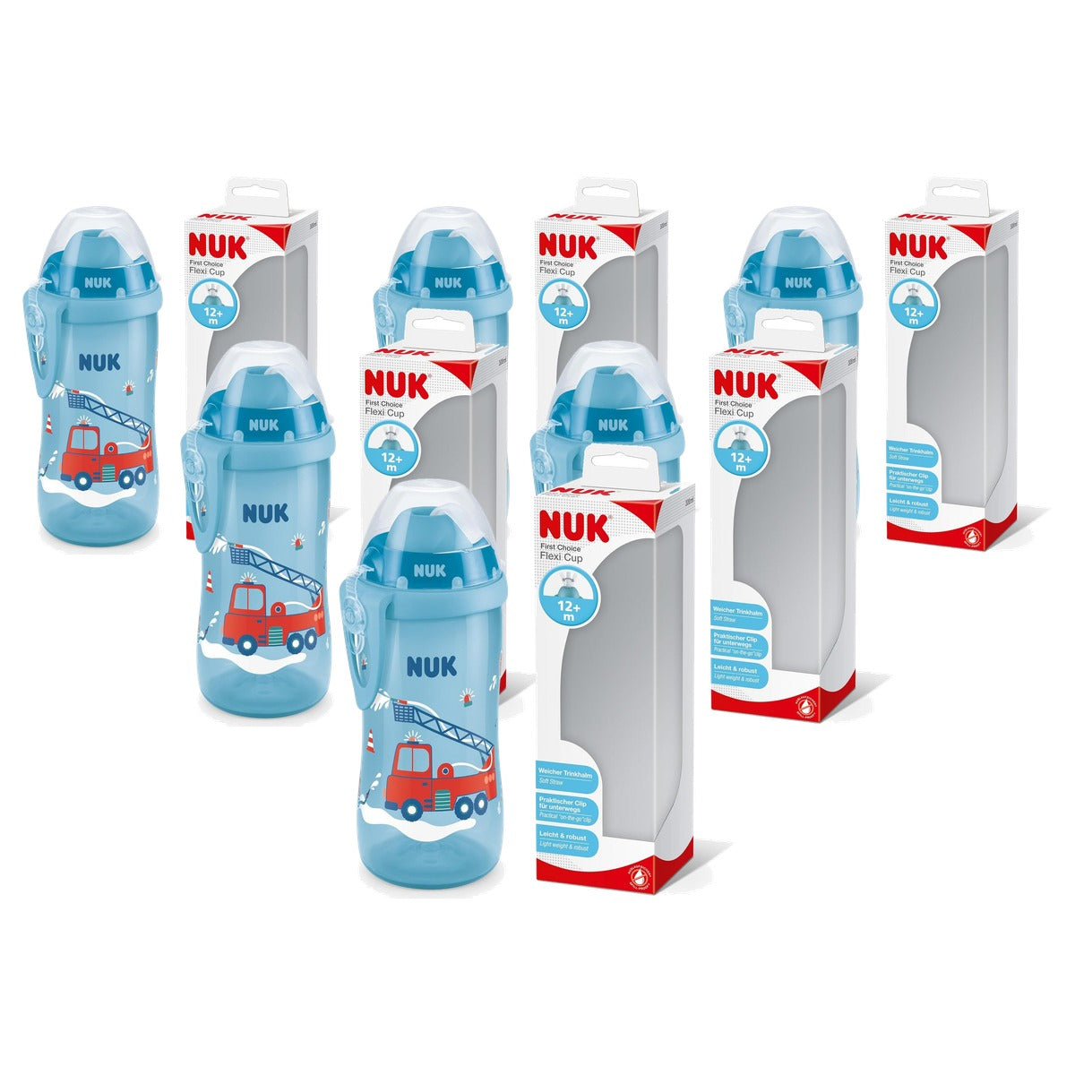 NUK Flexi Cup drinkbeker voor peuters 12+ maanden blauw 6 x 300 ml - Voordeelverpakking