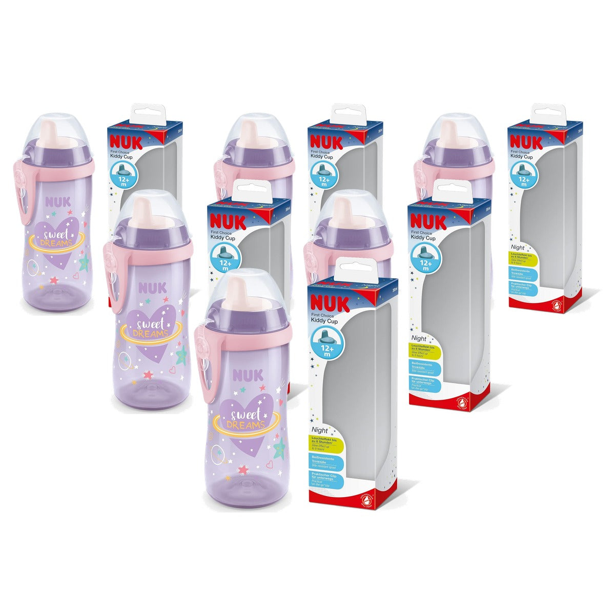 NUK Kiddy Cup Night drinkbeker paars 12+ maanden 6 x 300 ml - Voordeelverpakking