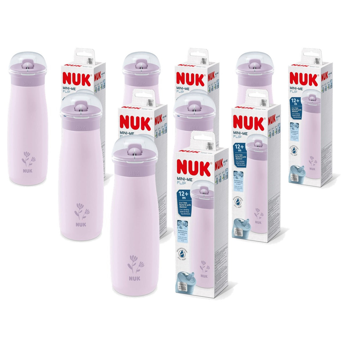 NUK Mini-Me Flip rietjesfles paarse bloem 6 x 500 ml - Voordeelverpakking