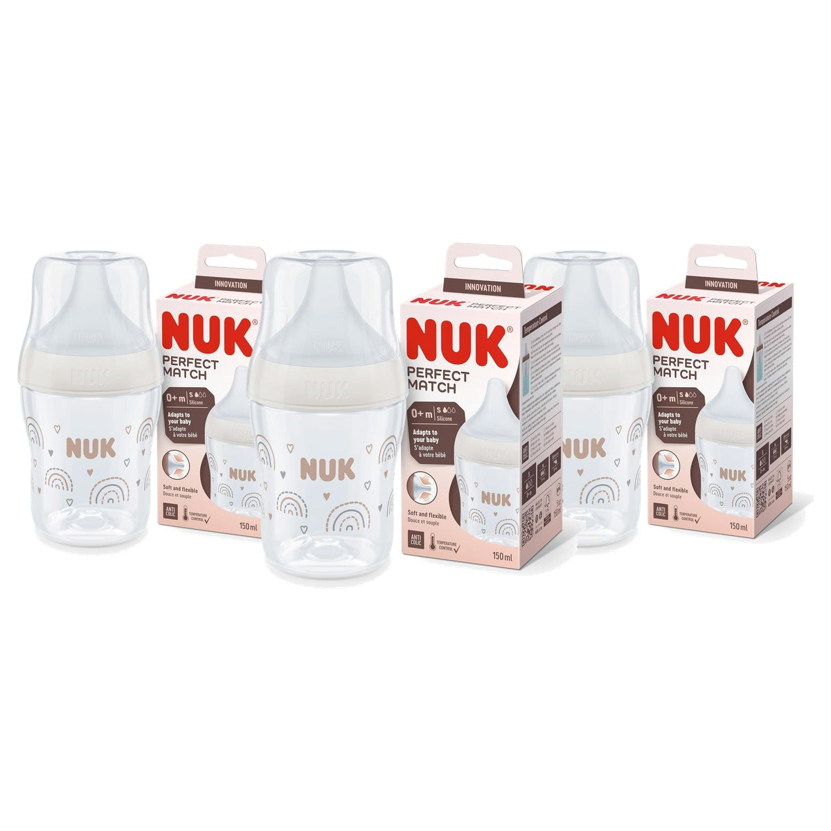 NUK Perfect Match Babyfles Regenboog 3 x 150 ml - Voordeelverpakking