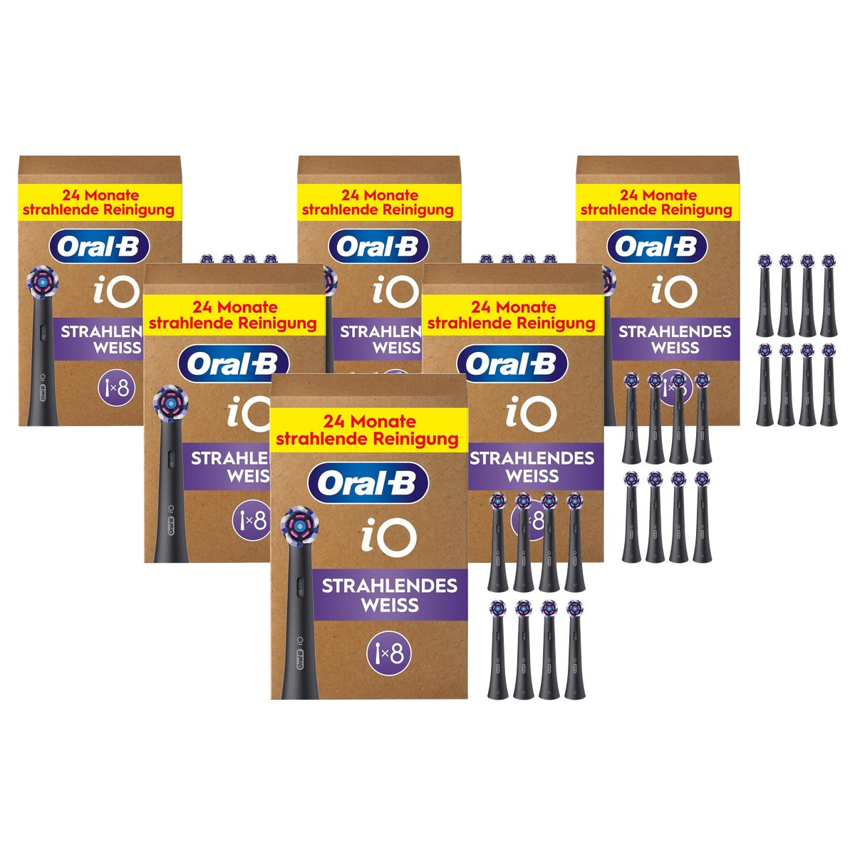 Oral-B iO Stralend Wit opzetborstels zwart 6 x 8 stuks - Voordeelverpakking