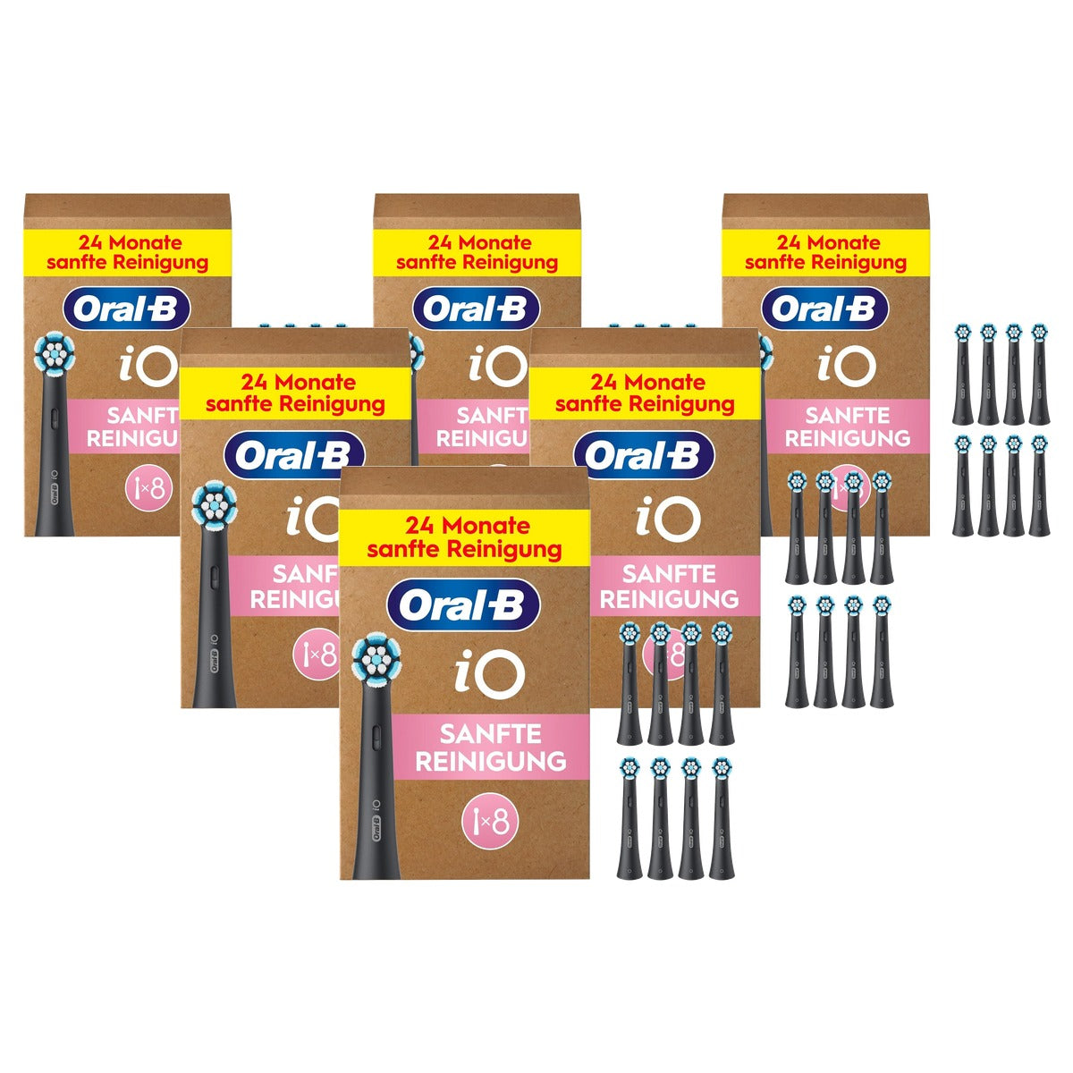 Oral-B iO opzetborstels Zachte Reiniging zwart 6 x 8 stuks - Voordeelverpakking