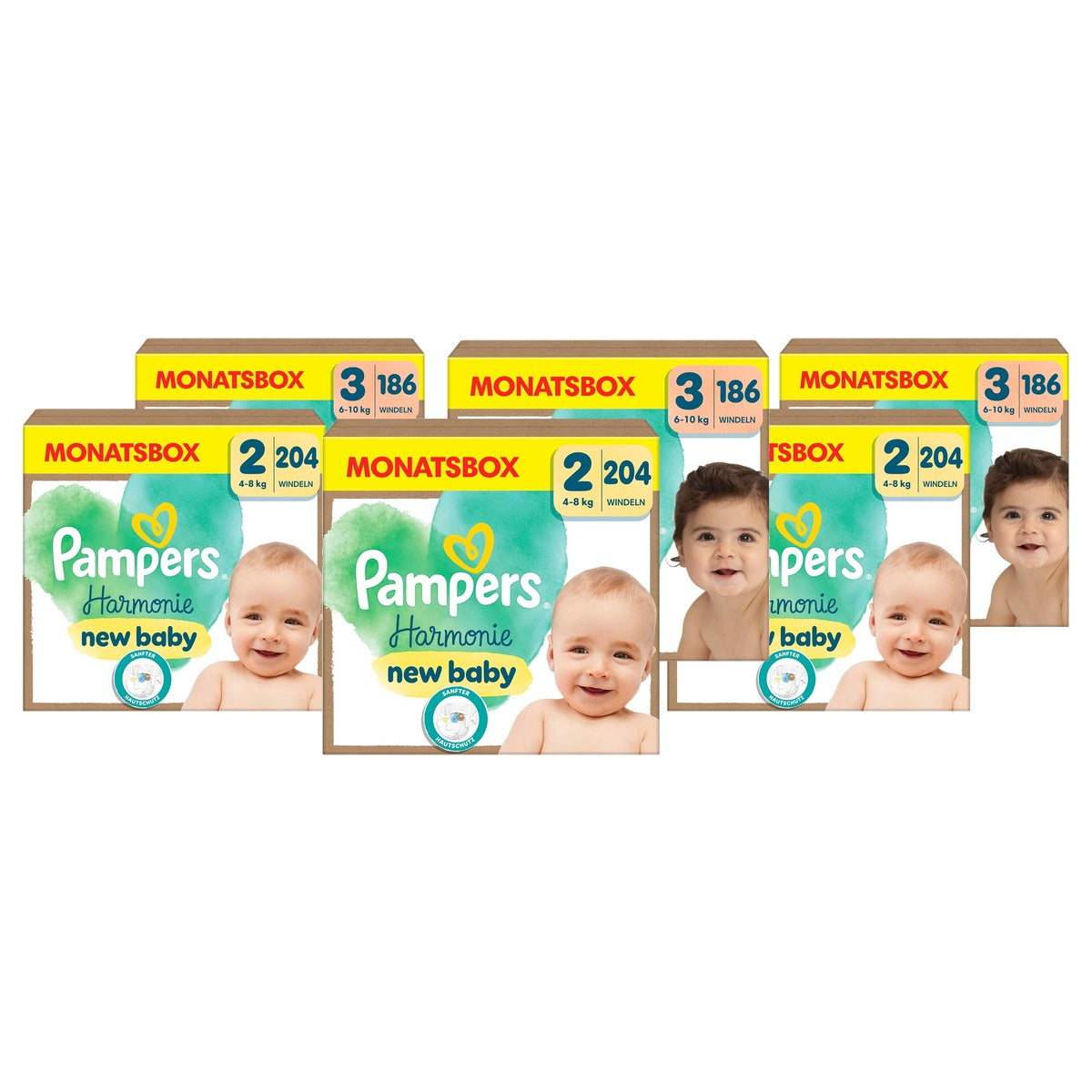 Pampers Harmonie Maandsbox maat 2 + maat 3 (186 stuks) 3 x 204 stuks - Voordeelverpakking