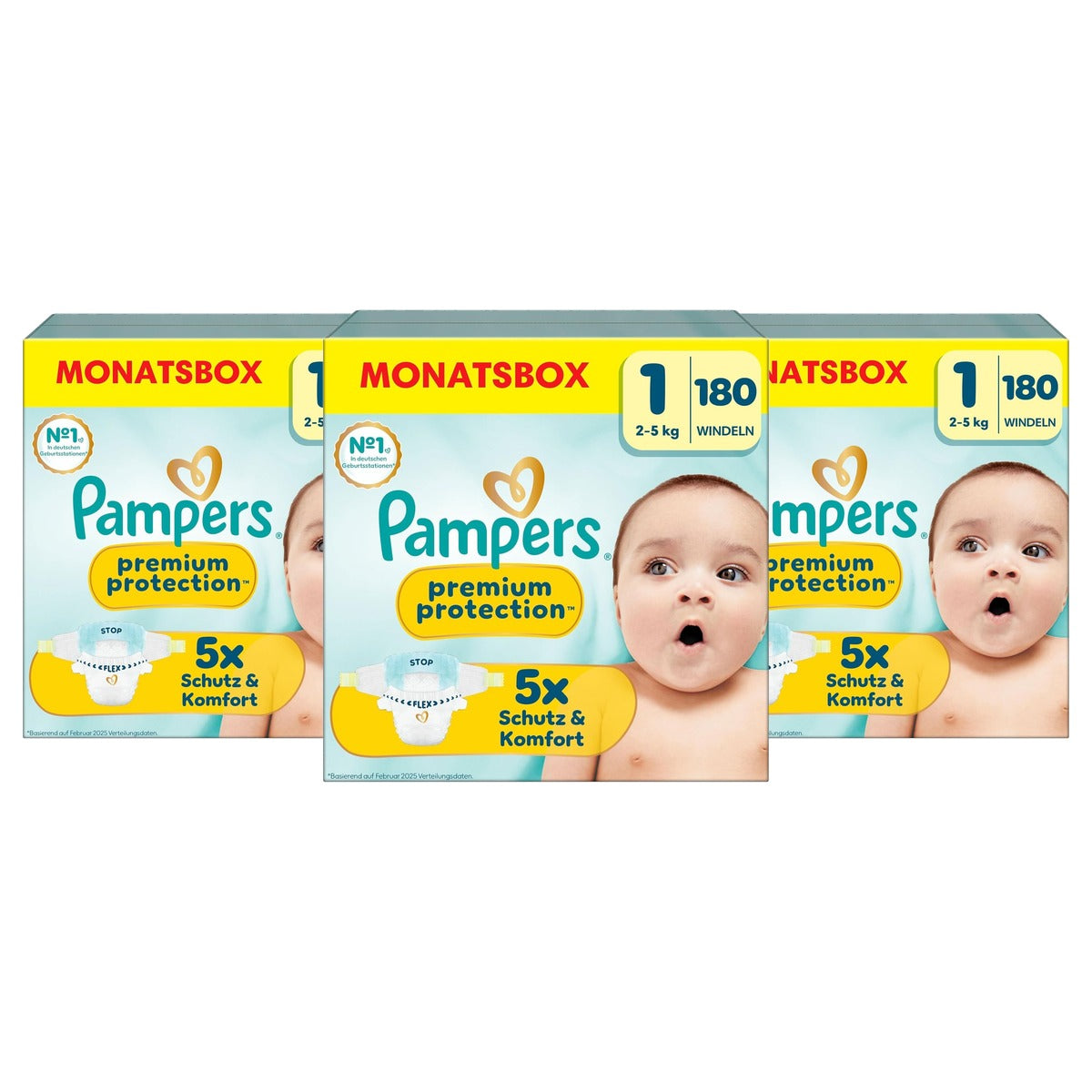 Pampers Premium Protection maat 1, 180 luiers, 2 3 x 5 kg - Voordeelverpakking