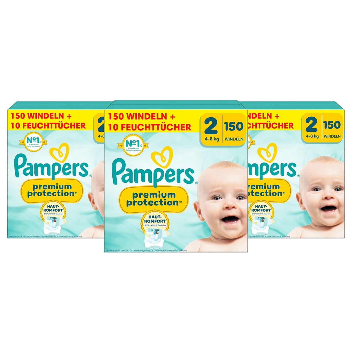 Pampers Premium Protection maat 2 4 + 10 Aqua-doekjes 3 x 8 kg - Voordeelverpakking