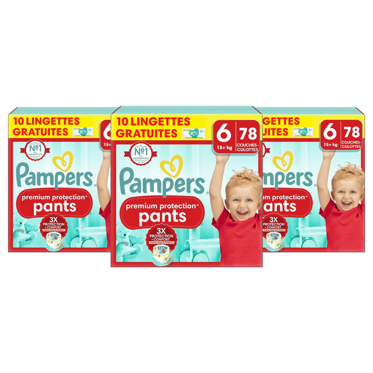 Pampers Premium Protection Pants maat 6, 78 luiers + 10 doekjes - 3-pack