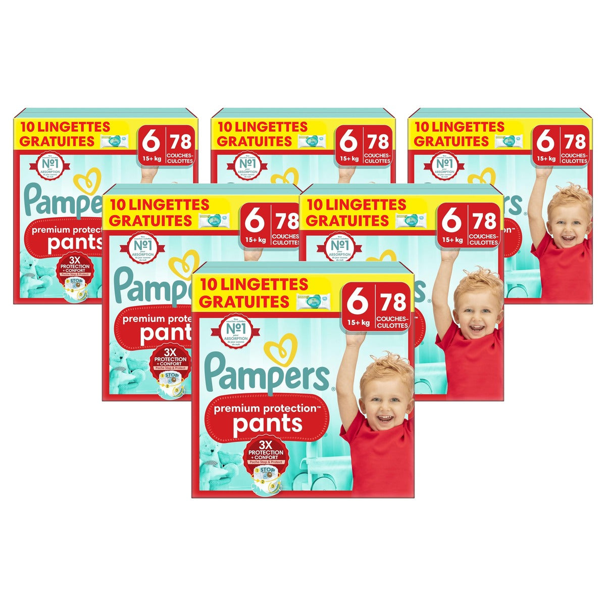 Pampers Premium Protection Pants maat 6, 78 luiers + 10 doekjes - 6-pack