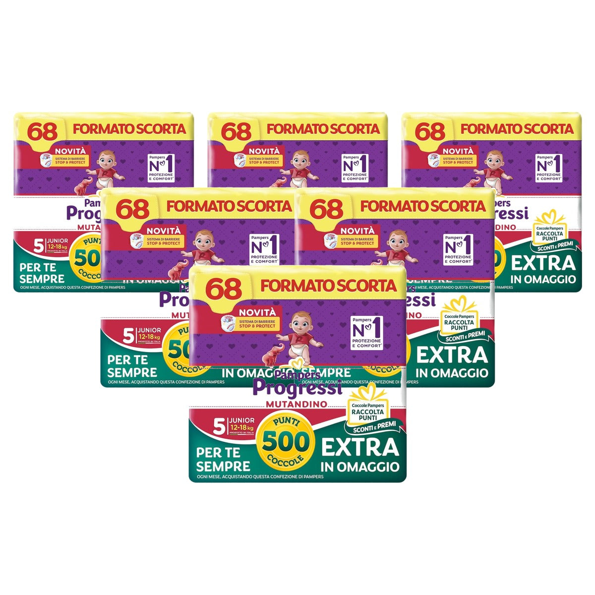 Pampers Progressi Junior Höschen maat 5 (12) 68 Windeln 6 x 18 kg - Voordeelverpakking