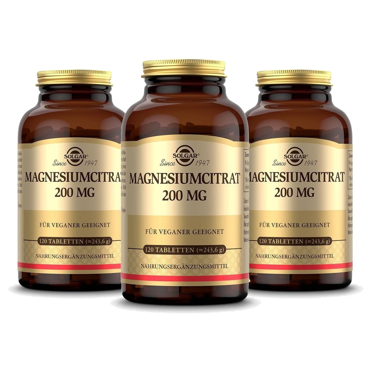 Solgar Magnesiumcitraat 200 mg voor Energie en Spieren 120 Tabletten - 3-pack