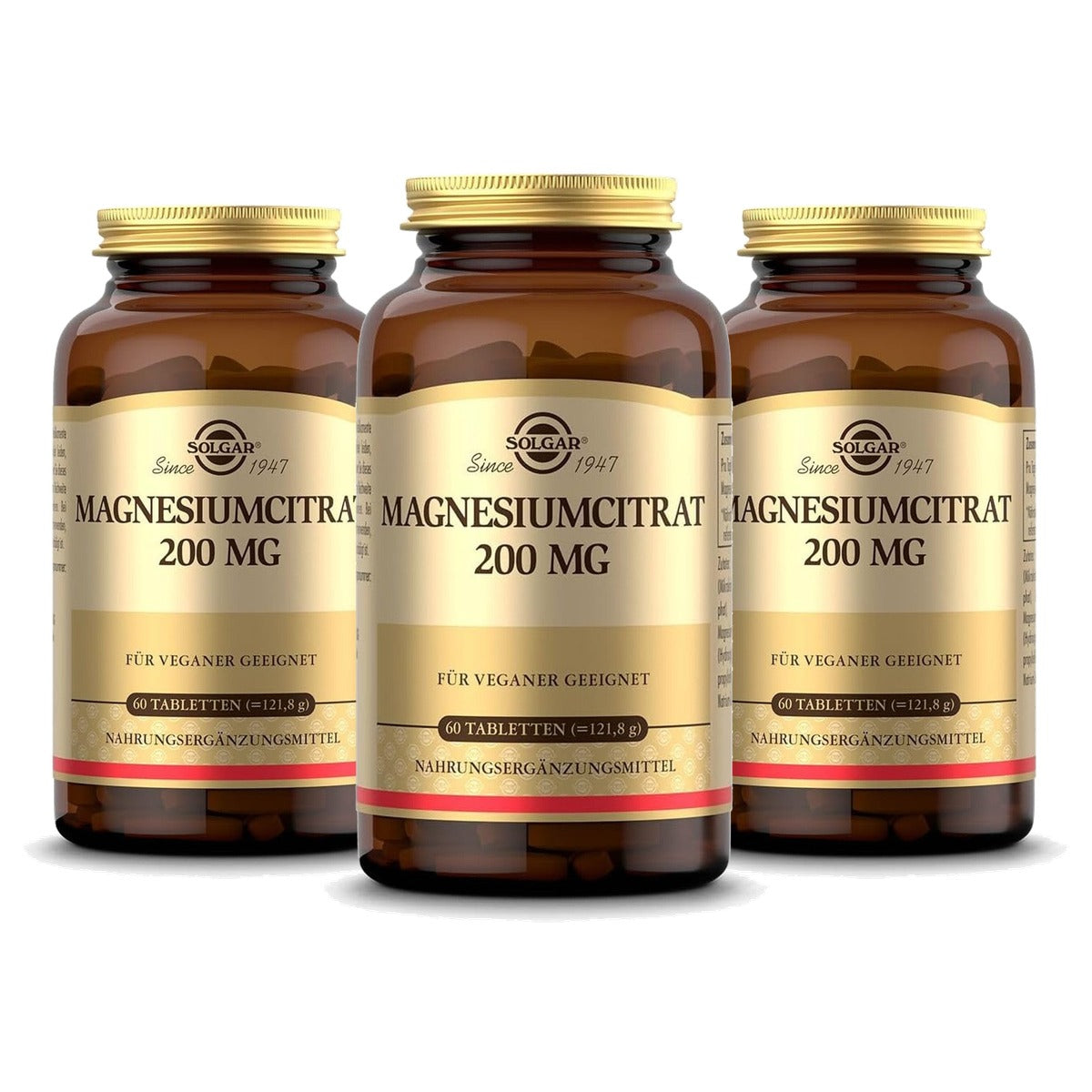 Solgar Magnesiumcitraat 200 mg voor Energie en Spieren 60 Tabletten - 3-pack